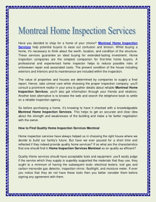 Montreal Home Inspection Services