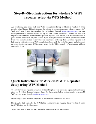 Step-By-Step Instructions for wireless N WiFi repeater setup via WPS Method