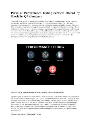 Perks of Performance Testing Services offered by Specialist QA Company