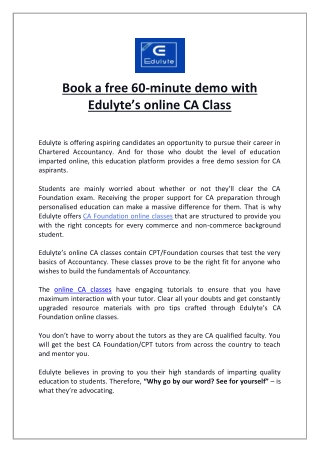 Book a free 60-minute demo with Edulyte’s online CA Class