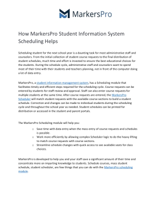 How MarkersPro Student Information System Scheduling Helps