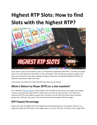 How to find Slots with the highest RTP?