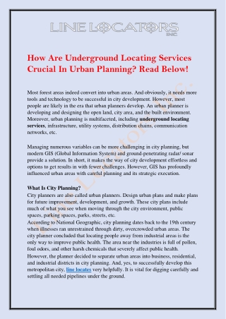 How Are Underground Locating Services Crucial In Urban Planning - Line Locators Inc