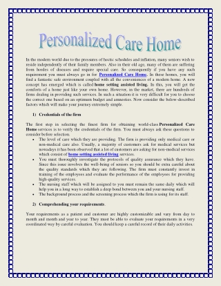 Personalized Care Home