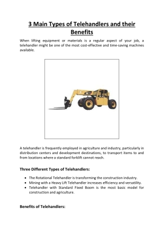 3 Main Types of Telehandlers and their Benefits
