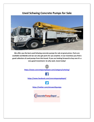 Used Schwing Concrete Pumps for Sale