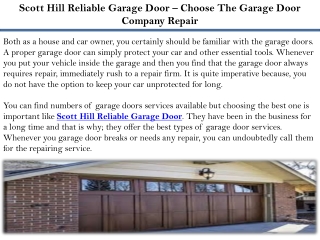 Scott Hill Reliable Garage Door – Choose The Garage Door Company Repair