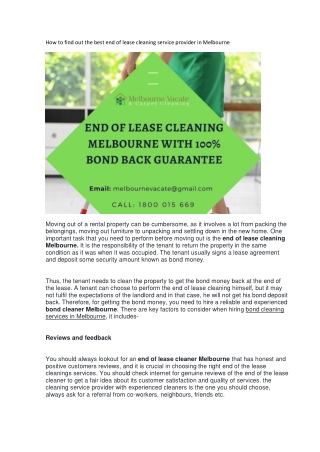 How to find out the best end of lease cleaning service provider in Melbourne