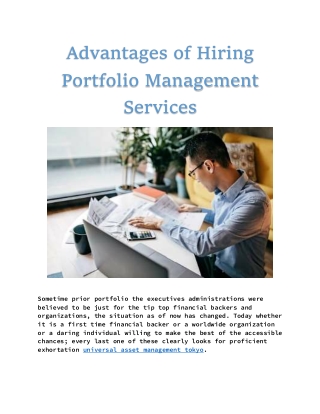 Advantages of Hiring Portfolio Management Services