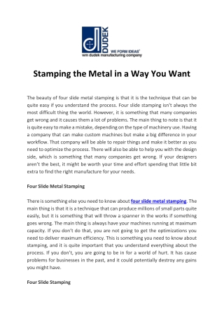 Stamping the Metal in a Way You Want