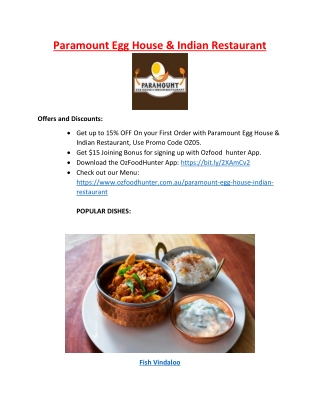 15% Off - Paramount Egg House & Indian Restaurant Springvale, VIC