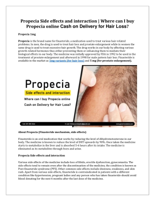 Propecia Side effects and interaction. Where can I buy Propecia online Cash on Delivery for Hair Loss.