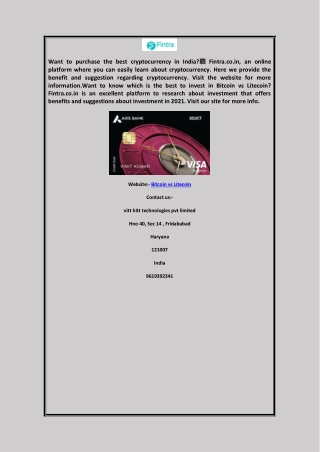 Bitcoin Vs Litecoin  Fintra.co.in