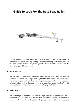 Guide To Look For The Best Boat Trailer