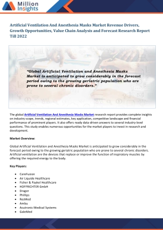 Artificial Ventilation And Anesthesia Masks Market