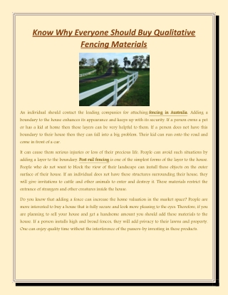 Know Why Everyone Should Buy Qualitative Fencing Materials