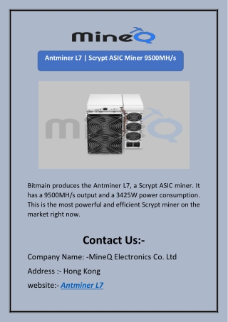 Antminer L7 | Scrypt ASIC Miner 9500MH/s