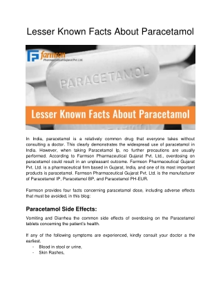 Lesser Known Facts About Paracetamol