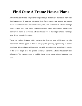 Find Cute A Frame House Plans