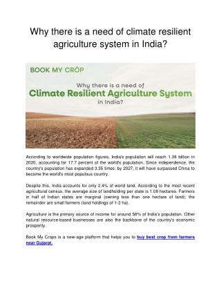 Why there is a need of climate resilient agriculture system in India_