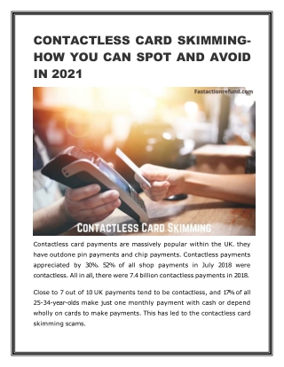 CONTACTLESS CARD SKIMMING-HOW YOU CAN SPOT AND AVOID IN 2021