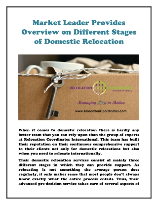 Market Leader Provides Overview on Different Stages of Domestic Relocation
