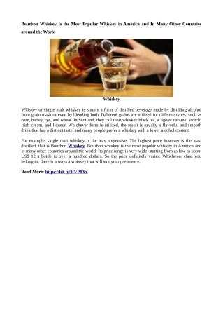 Bourbon Whiskey Is the Most Popular Whiskey in America and In Many Other Countries around the World