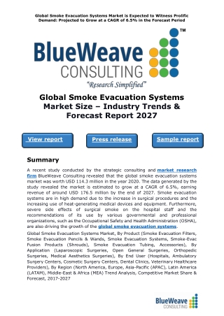 Global Smoke Evacuation Systems Market Size – Industry Trends & Forecast Report 2027