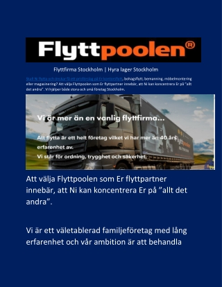 Flyttfirma Stockholm Hyra lager Stockholm