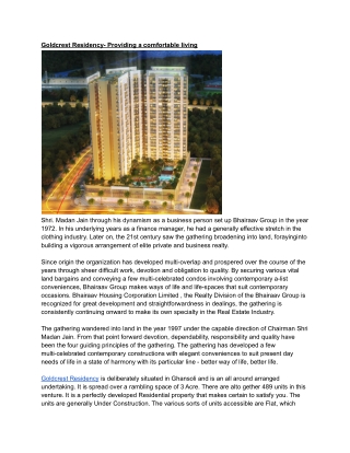 Goldcrest Residency- Providing a comfortable living