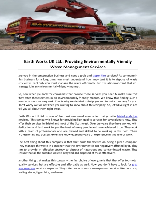 Earth Works UK Ltd- Providing Environmentally Friendly Waste Management Services