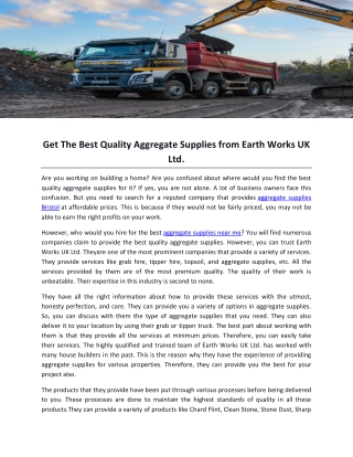 Get The Best Quality Aggregate Supplies from Earth Works UK Ltd