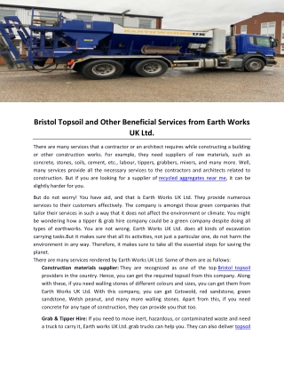 Bristol Topsoil and Other Beneficial Services from Earth Works UK Ltd