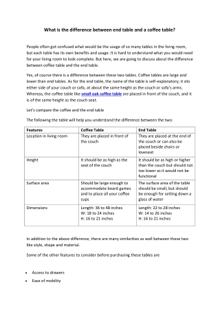 What is the difference between end table and a coffee table?