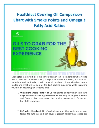 Healthiest Cooking Oil Comparison Chart with Smoke Points and Omega 3 Fatty Acid Ratios