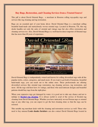 Buy Rugs, Restoration, and Cleaning Services from a Trusted Source!