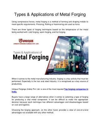 Types & Applications of Metal Forging