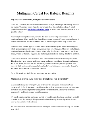 Multigrain Cereal For Babies Benefits