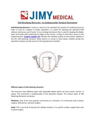 Self-Retaining Retractor An Indispensable Surgical Instrument