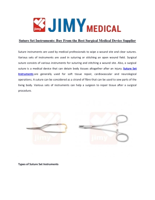 Suture Set Instruments Buy From the Best Surgical Medical Device Supplier