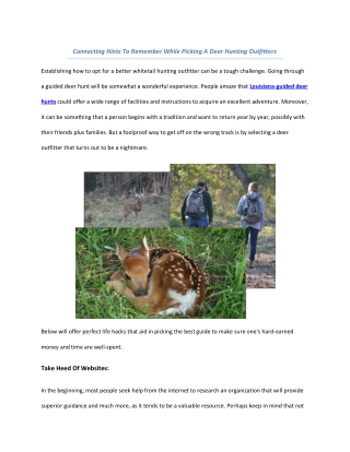 Connecting Hints To Remember While Picking A Deer Hunting Outfitters