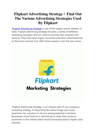 Flipkart Advertising Strategy.   Find Out The Various Advertising Strategies Used By Flipkart