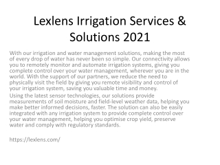 Lexlens Irrigation Services & Solutions 2021