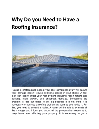 Why Do you Need to Have a Roofing Insurance.docx