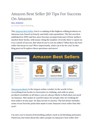 Amazon Best Seller . 10 Tips For Success On Amazon
