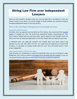 Hiring Law Firm over Independent Lawyers