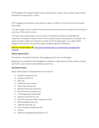 CPP Packaging Films Market Global Trends, Market Share, Industry Size, Growth, Opportunities and Market Forecast 2021 to
