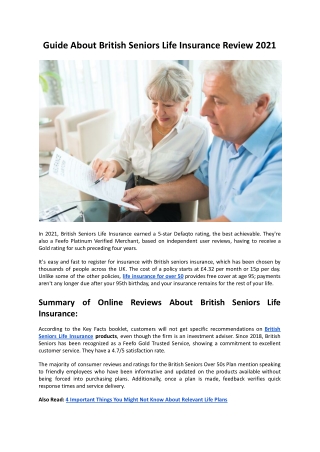 Guide About British Seniors Life Insurance Review 2021 - Mountview Financial Solutions