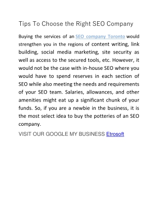 Tips To Choose the Right SEO Company