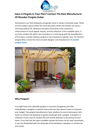 Have A Pergola In Your Plan & The Best Manufacturer Of Wooden Pergola Dubai